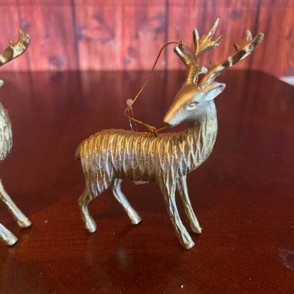 Gold Reindeer Christmas Ornaments Set Of 2 By Dekorasyon Gift resin deer stag - Picture 7 of 7